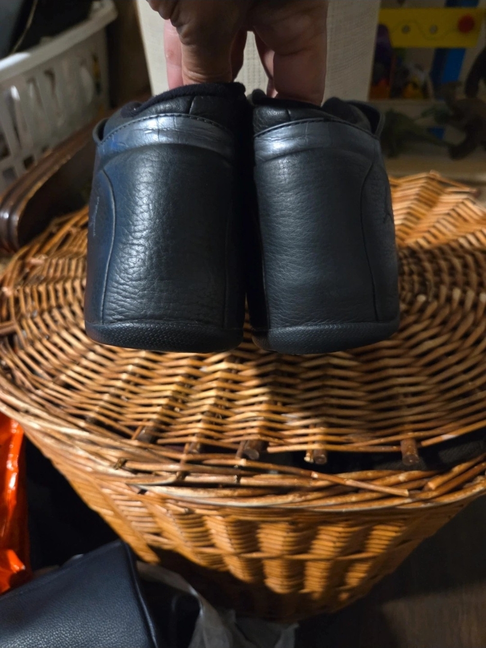 Black Leather Throwback Jordans